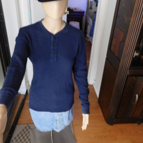 Men’s Waffle-Knit Henley Sweater – Navy Blue, Size Small - Picture 4 of 7